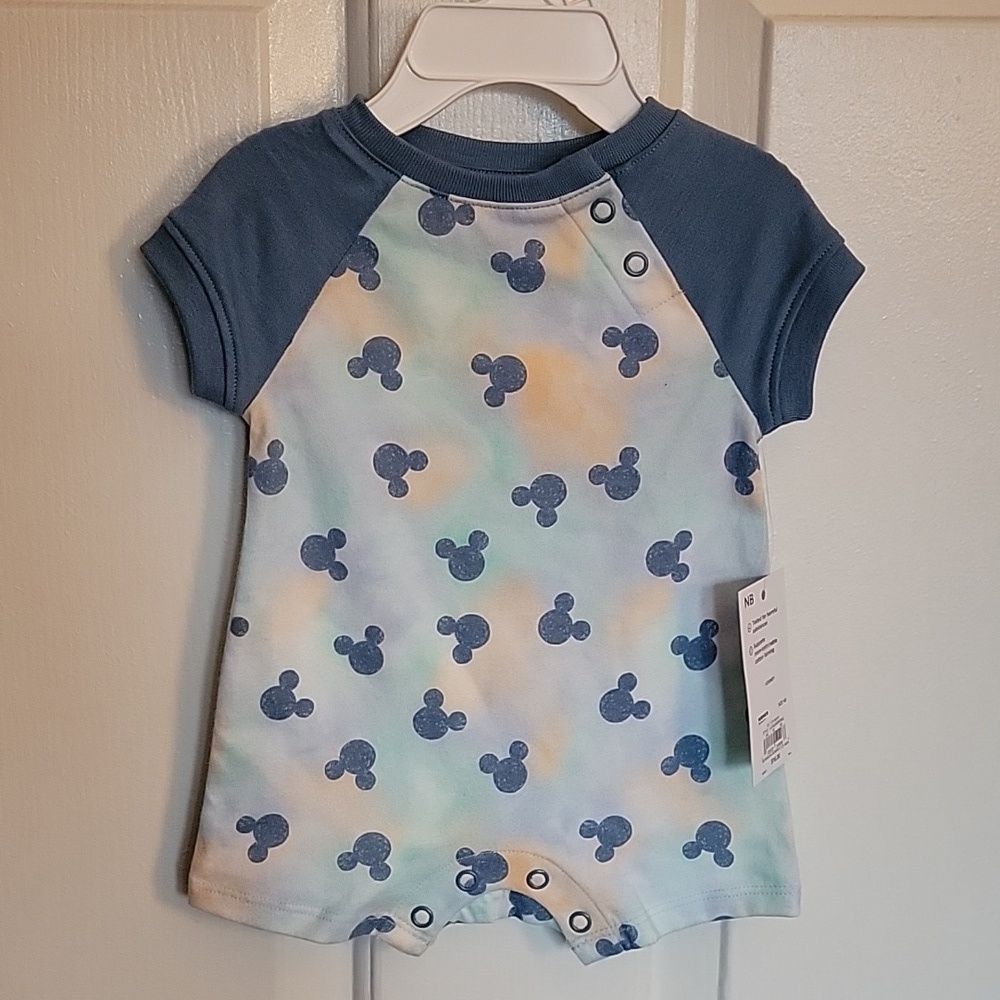 Disney and Jumping Beans Mickie Mouse, newborn onesie, NWT, Blue.